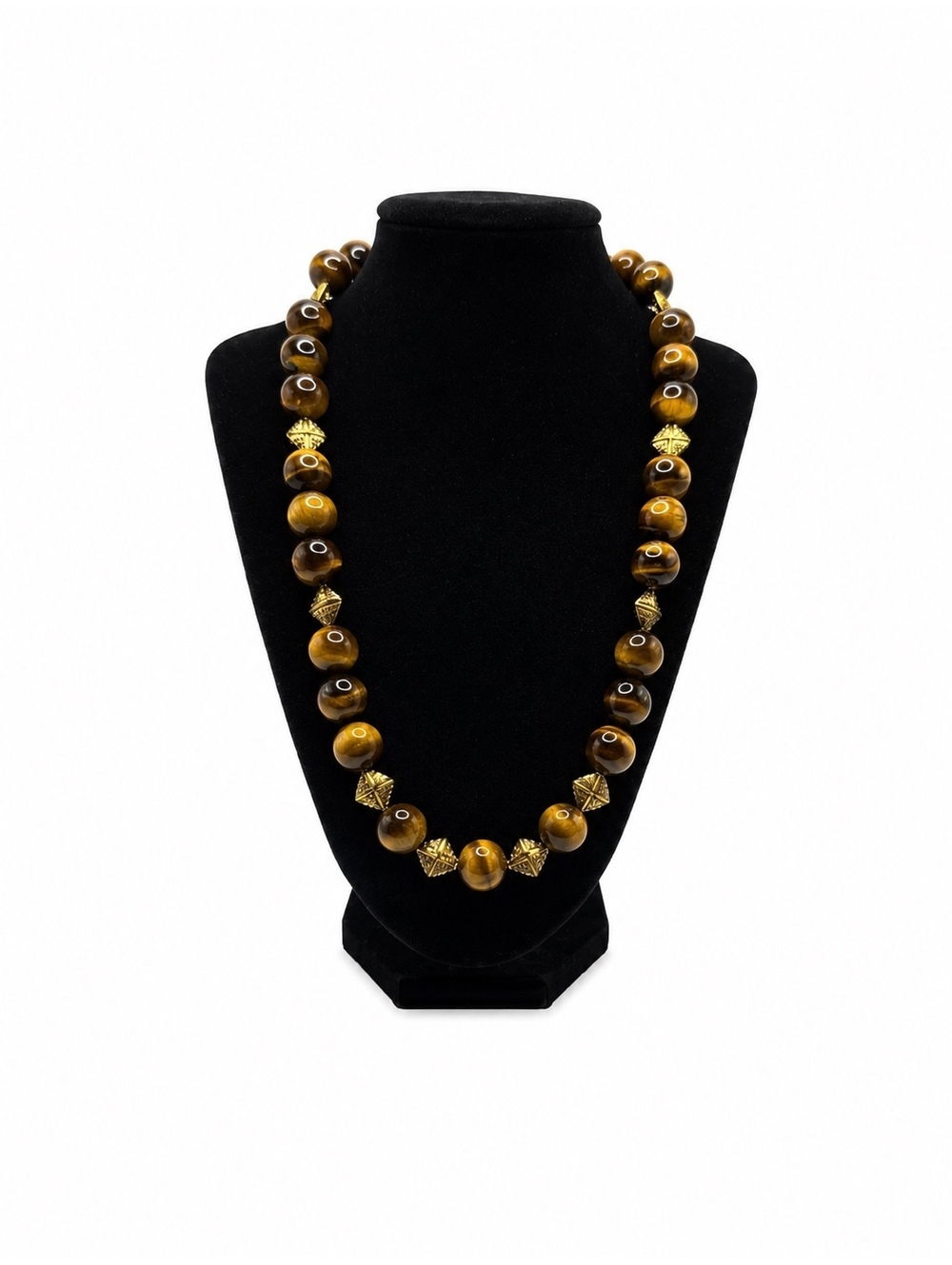 Jewelry By GG Brown AAA Tigers Eye with Gold Pewter Accents 11" Beaded Necklace
